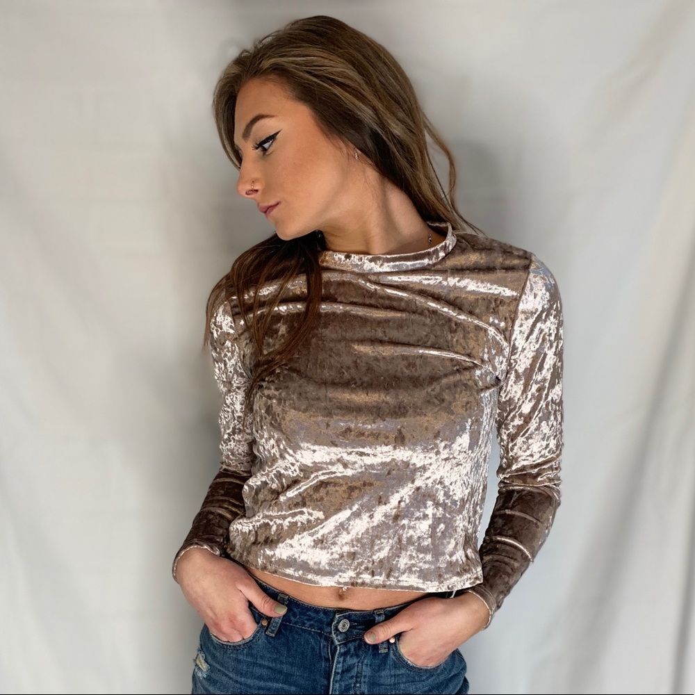 Long sleeve slightly cropped velvet top. Small.
